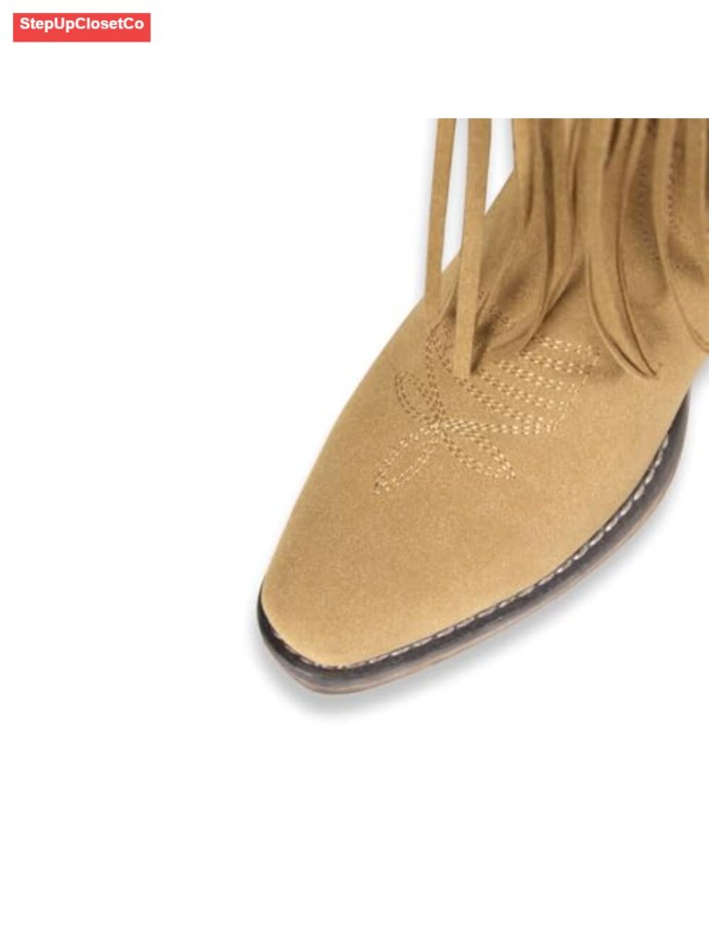 Women's Suede Fringe Western Mid Calf Cowgirl Boots Chunky Block Heel Pull-On - Picture 5 of 6